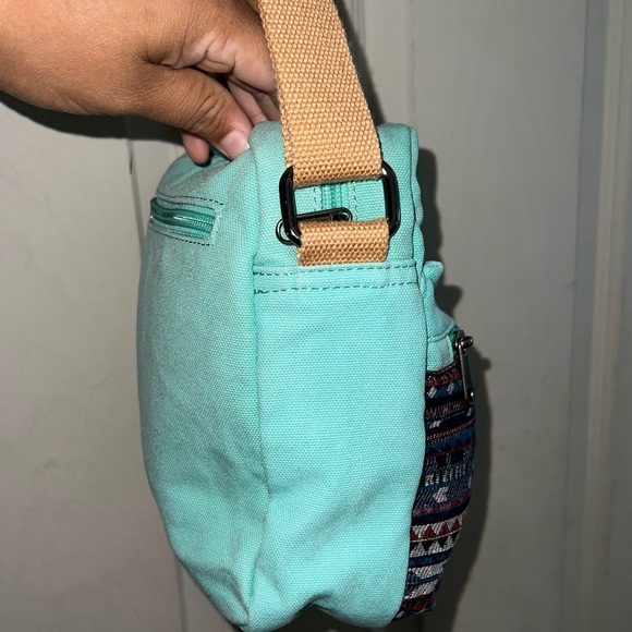 Leaper Southwest Design Shoulder Bag Turquoise Pocket Beige - Picture 3 of 9